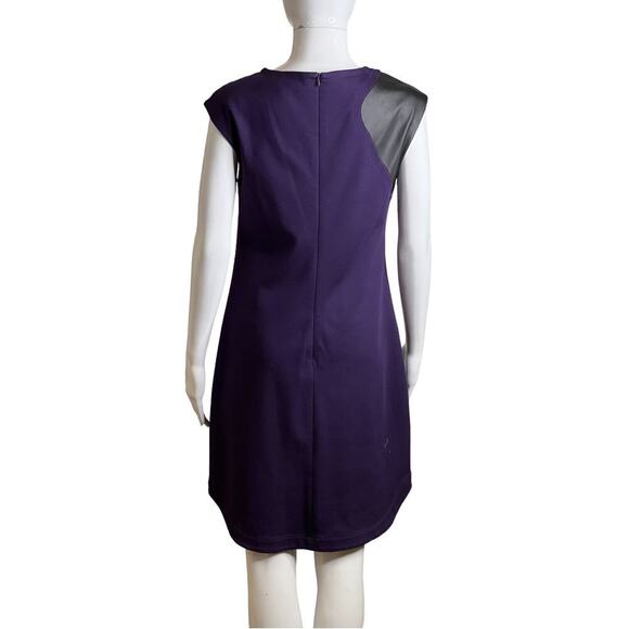 Trina Turk Dress Sheath Purple Black Leather Size 4 Short Sleeve abstract - Picture 6 of 11
